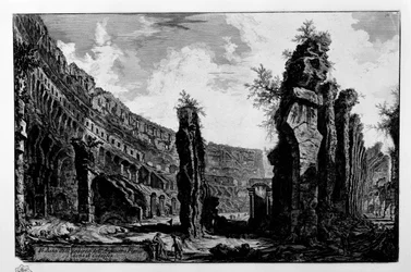 Vista del interior del Anfiteatro Flavio llamado el Coliseo